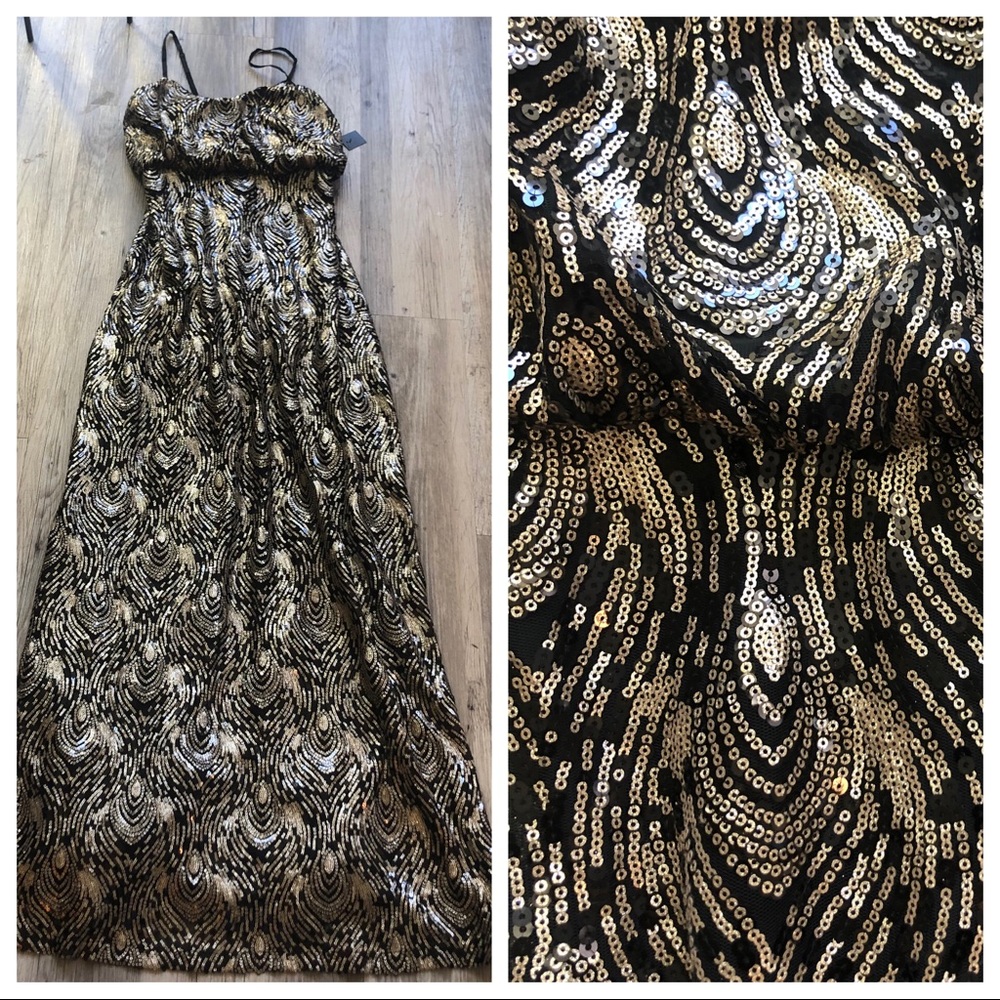 Black And Gold Sequin Maxi Dress